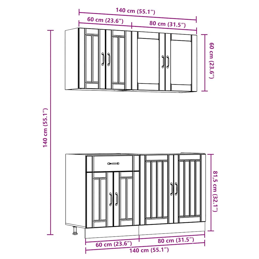 Ensemble d'armoires de cuisine 4 pcs Kalmar bois d'ingénierie