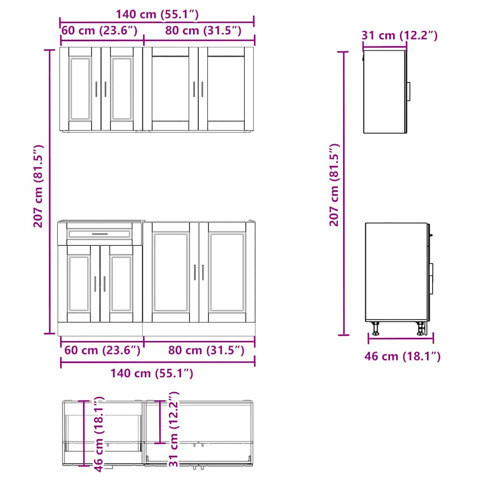 Ensemble d'armoires cuisine 4pcs Kalmar blanc bois d'ingénierie