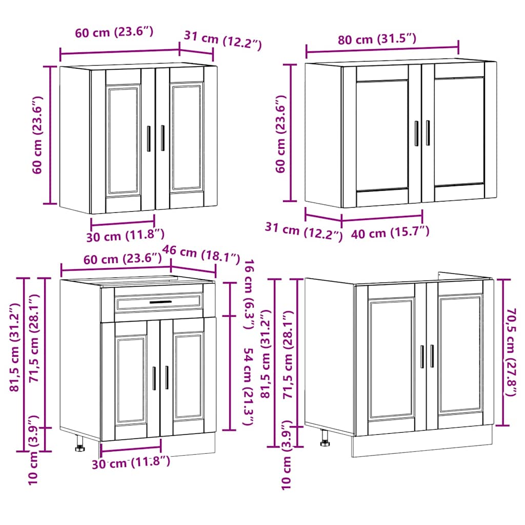 Ensemble d'armoires cuisine 4pcs Kalmar blanc bois d'ingénierie