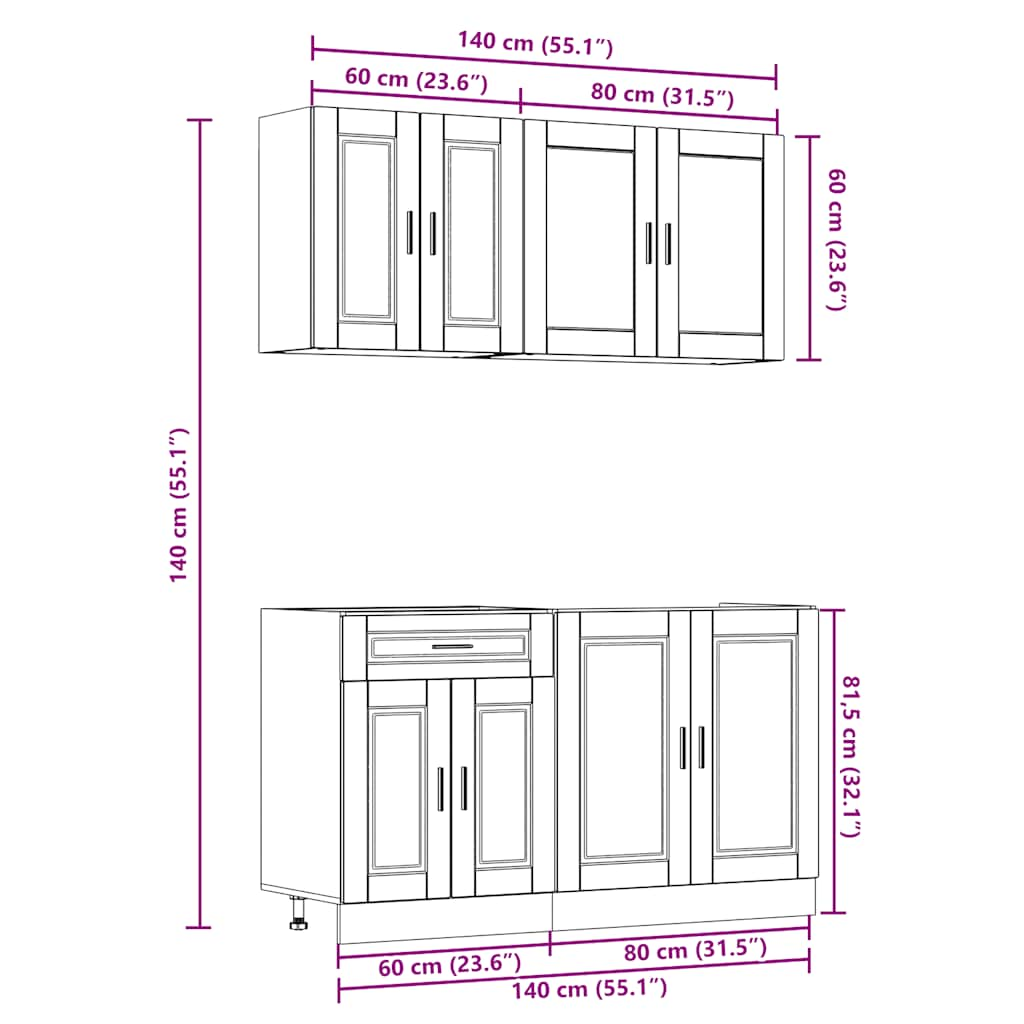 Ensemble d'armoires cuisine 4pcs Kalmar blanc bois d'ingénierie