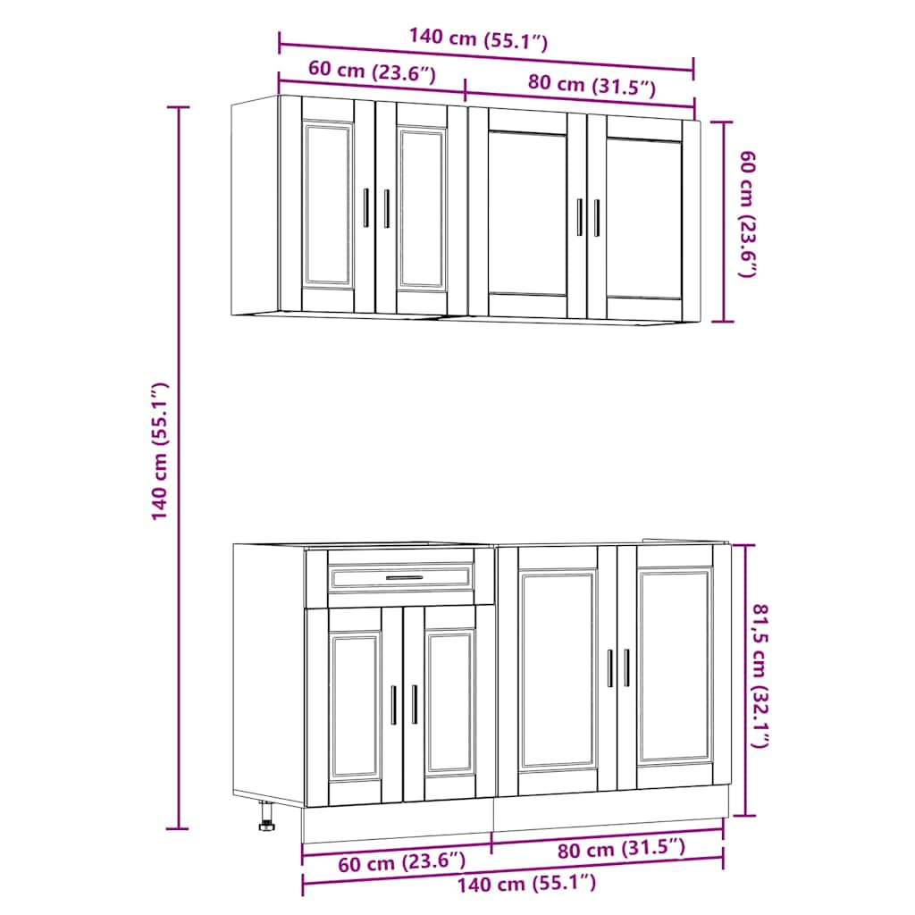 Kalmar 4 pcs kitchen cabinet set engineered wood