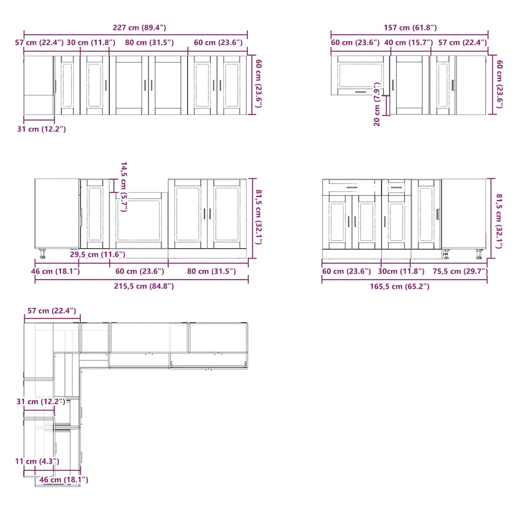 Ensemble d'armoires de cuisine 11 pcs Porto bois d'ingénierie