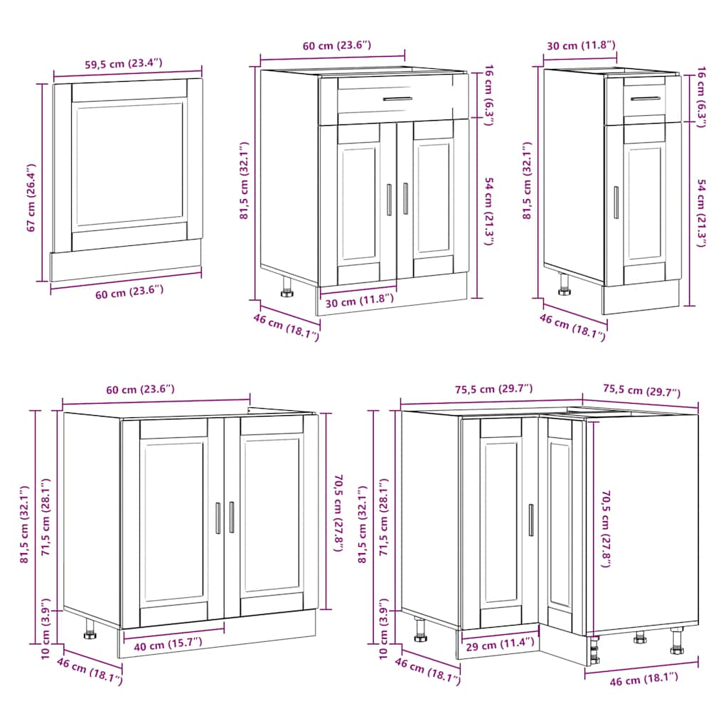 Ensemble d'armoires de cuisine 11 pcs Porto bois d'ingénierie