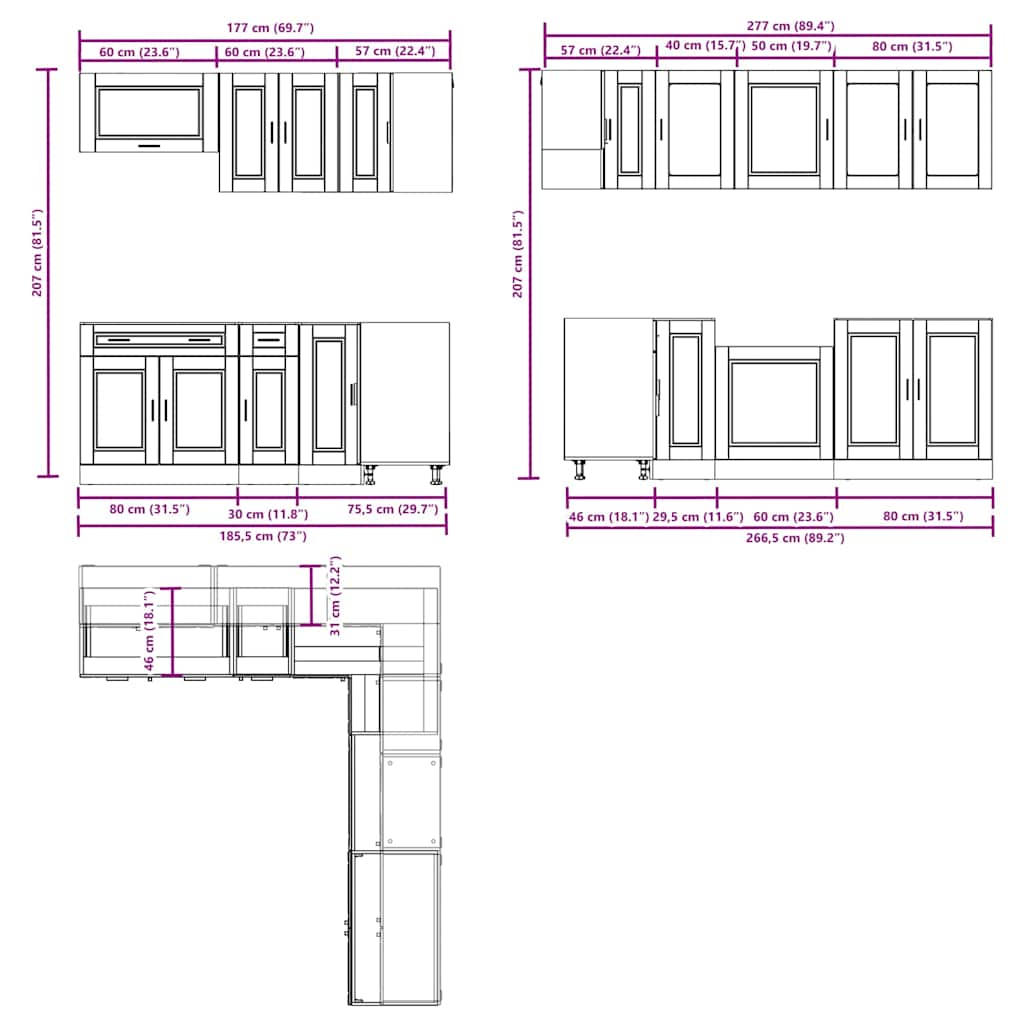 Porto 11 Piece Engineered Wood Kitchen Cabinet Set