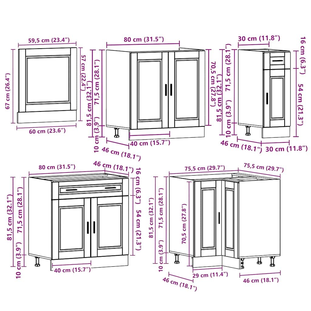 Ensemble d'armoires de cuisine 11 pcs Porto bois d'ingénierie