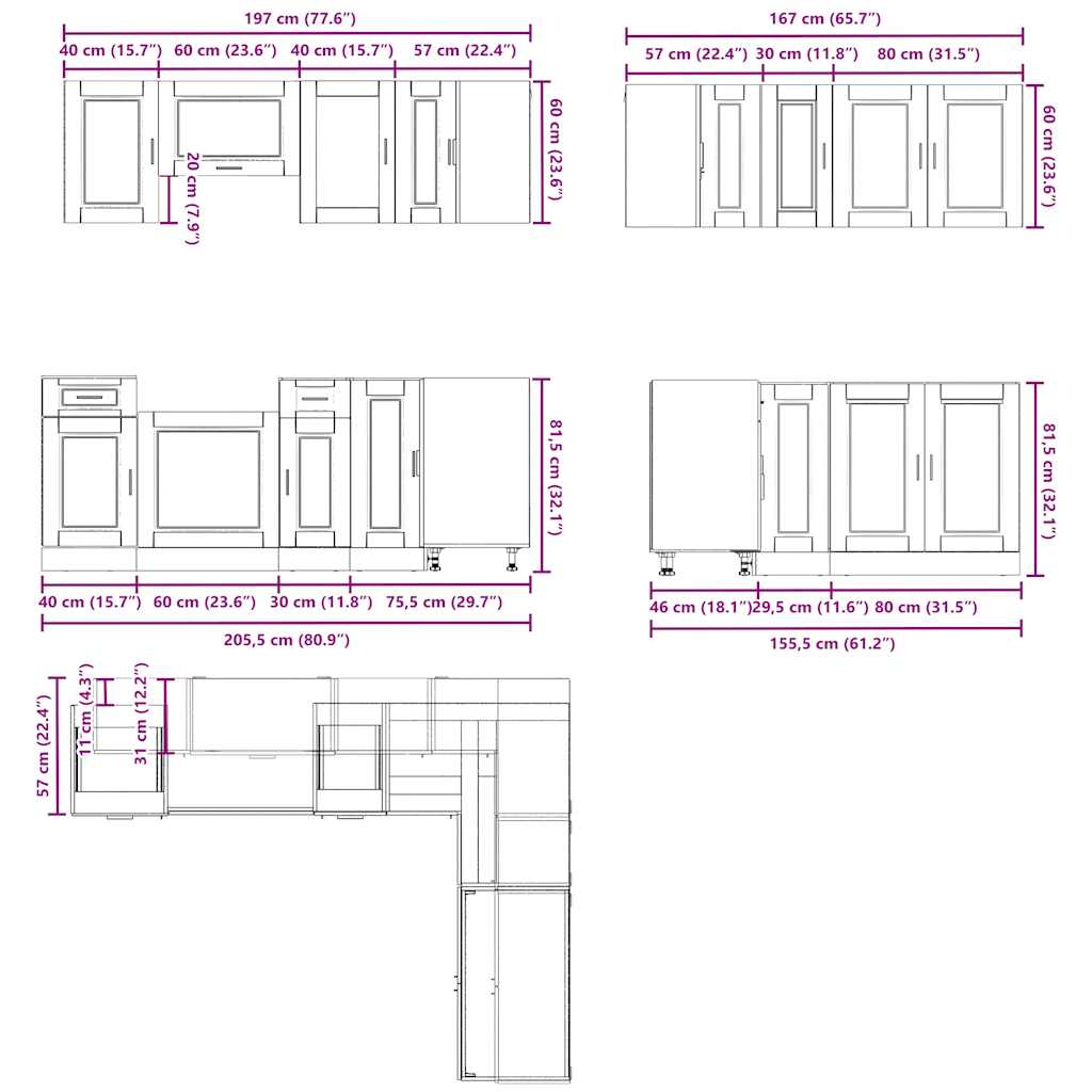 Ensemble d'armoires de cuisine 11 pcs Porto bois d'ingénierie