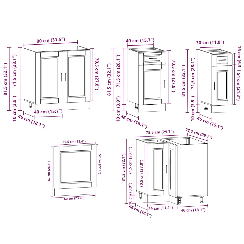 Ensemble d'armoires de cuisine 11 pcs Porto bois d'ingénierie