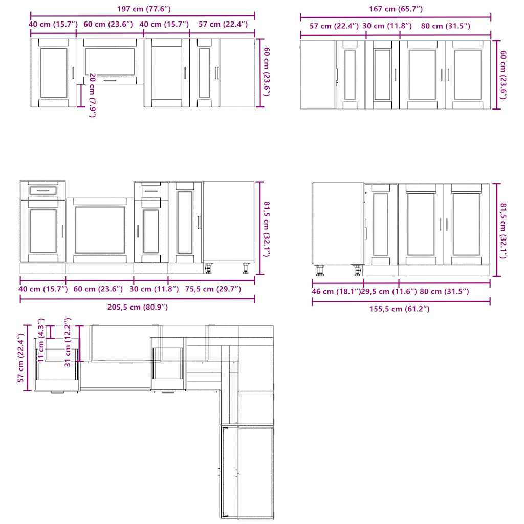 Porto 11 Piece Engineered Wood Kitchen Cabinet Set