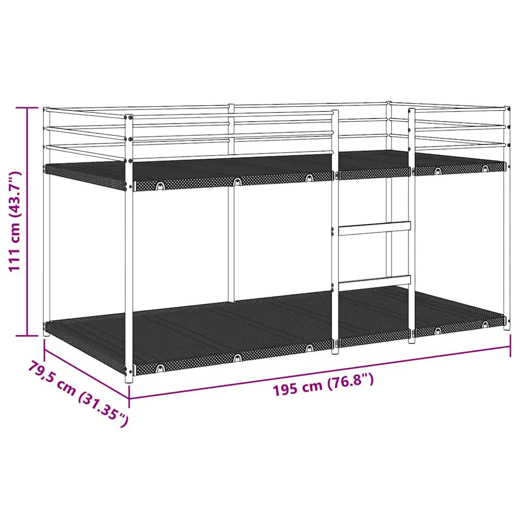 Lit superposé sans matelas blanc 75x190 cm acier