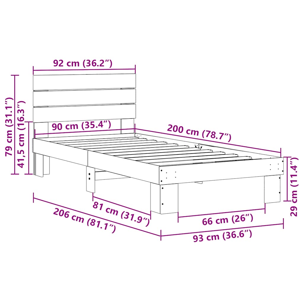 Cadre de lit avec tête de lit sans matelas 90x200 cm