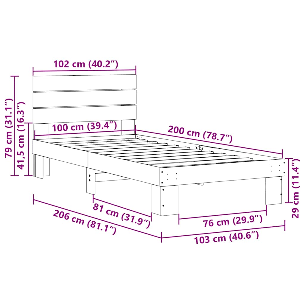 Cadre de lit avec tête de lit sans matelas 100x200 cm