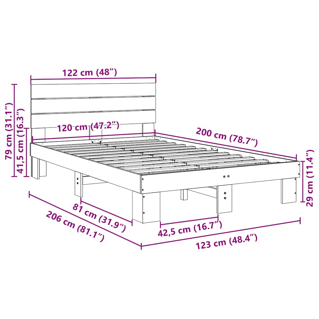 Cadre de lit avec tête de lit sans matelas 120x200 cm