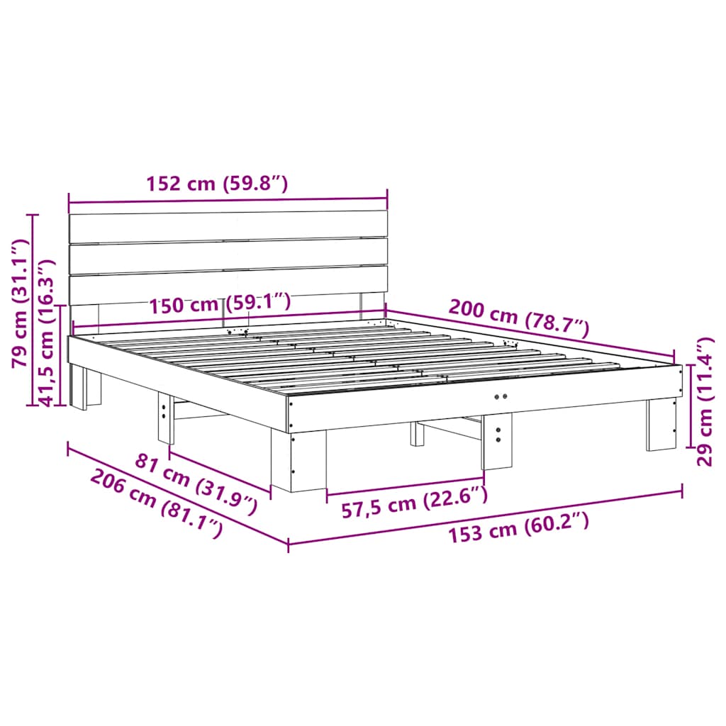 Bed frame with headboard without mattress 150 x 200 cm