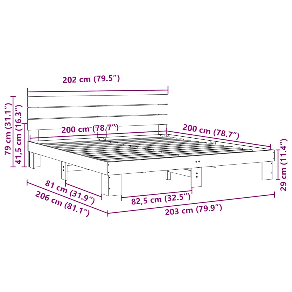 Bed frame with headboard without mattress 200 x 200 cm