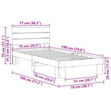 Bed frame with headboard without mattress 75 x 190 cm