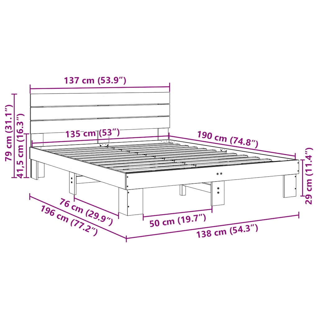 Cadre de lit avec tête de lit sans matelas 135 x 190 cm