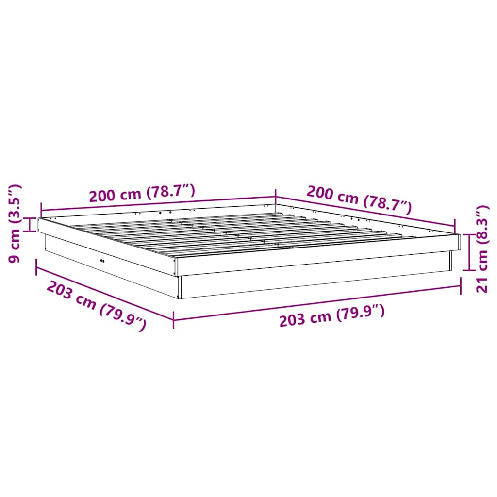 Bed frame without mattress 200 x 200 cm in solid oak wood