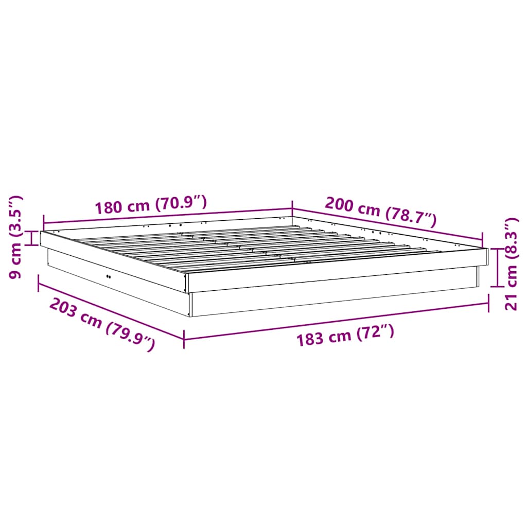 Bed frame without mattress 180x200 cm solid oak wood