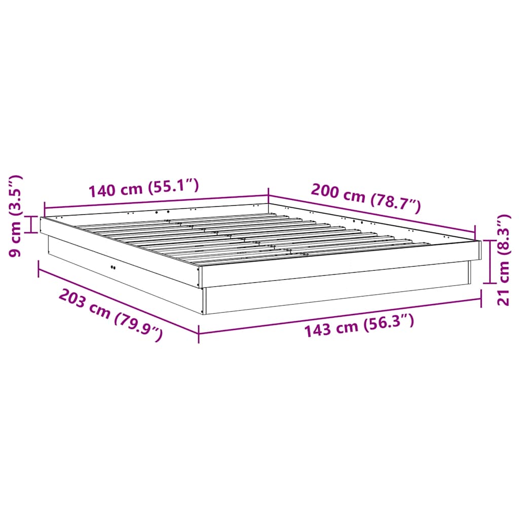 Cadre de lit sans matelas 140x200 cm bois massif de chêne