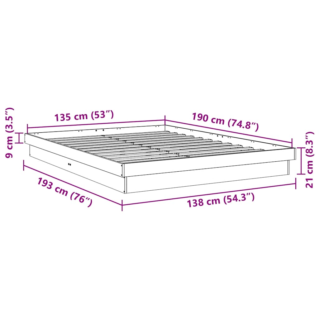 Bed frame without mattress 135x190 cm solid oak wood