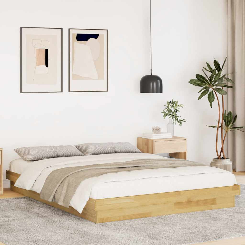 Cadre de lit sans matelas 135x190 cm bois massif de chêne