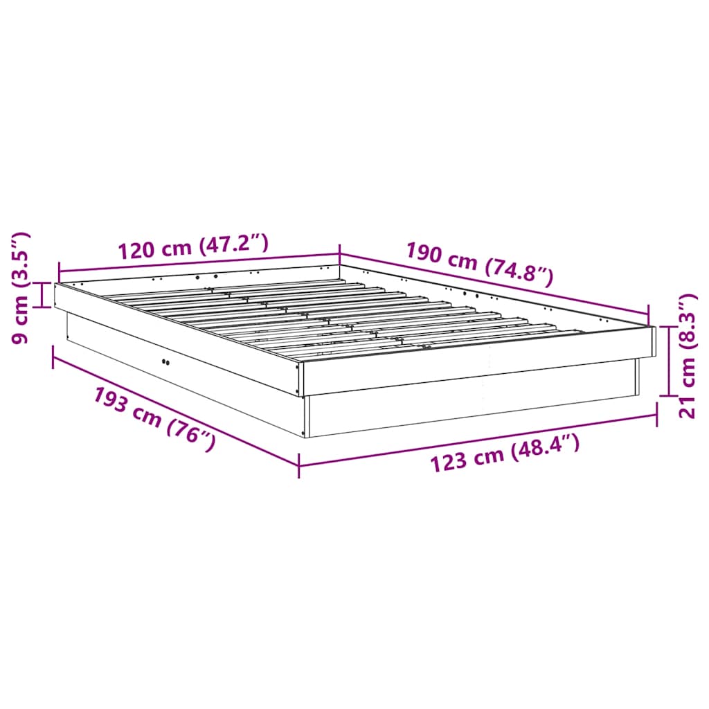 Cadre de lit sans matelas 120x190 cm bois massif de chêne