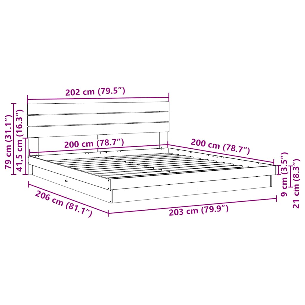 Cadre de lit avec tête de lit sans matelas 200 x 200 cm