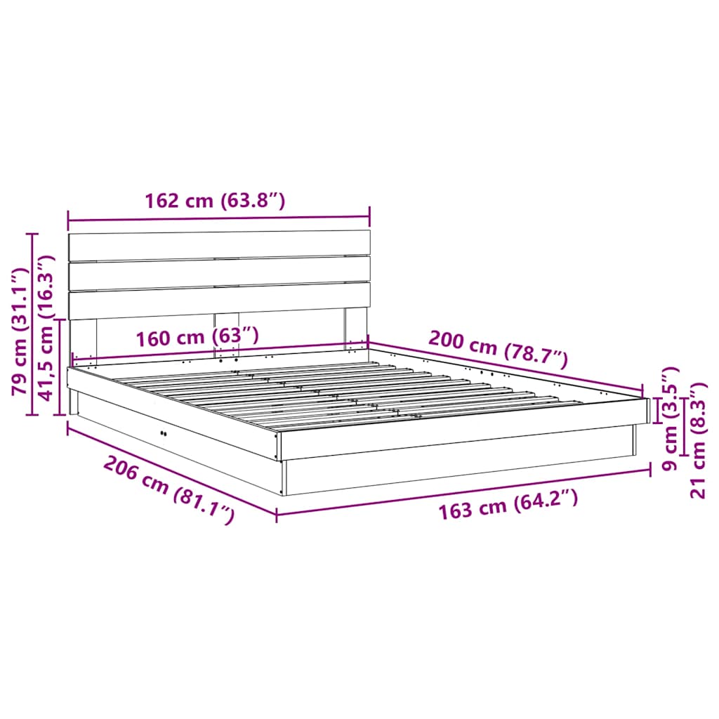 Cadre de lit avec tête de lit sans matelas 160 x 200 cm