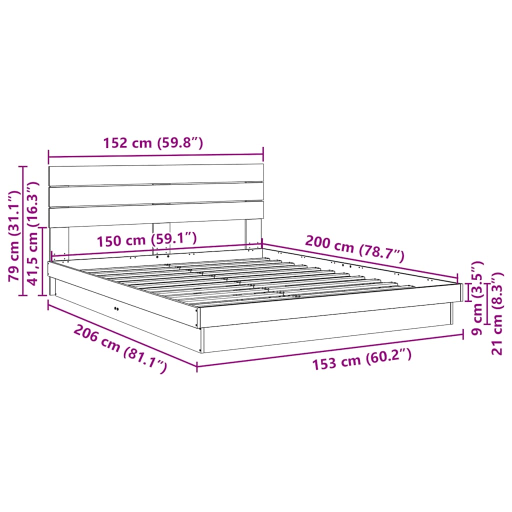 Cadre de lit avec tête de lit sans matelas 150 x 200 cm