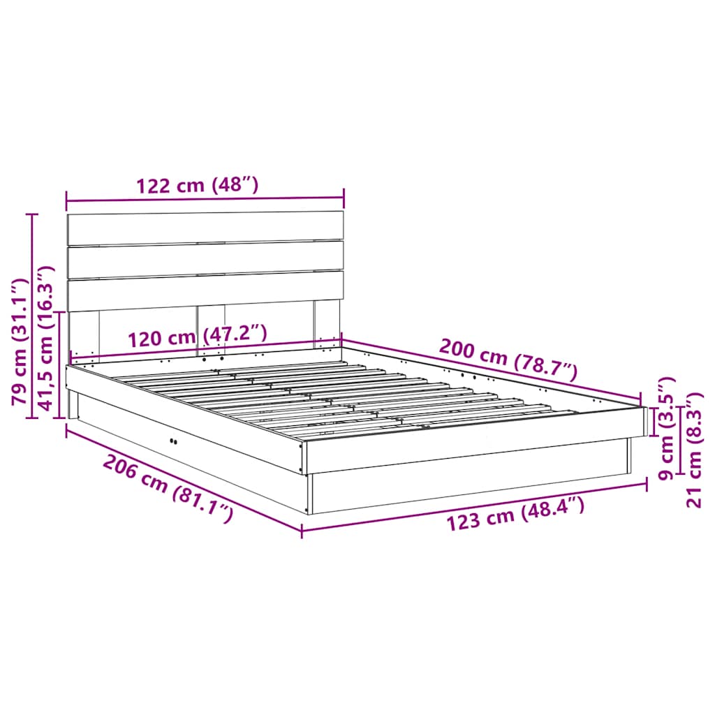 Cadre de lit avec tête de lit sans matelas 120x200 cm