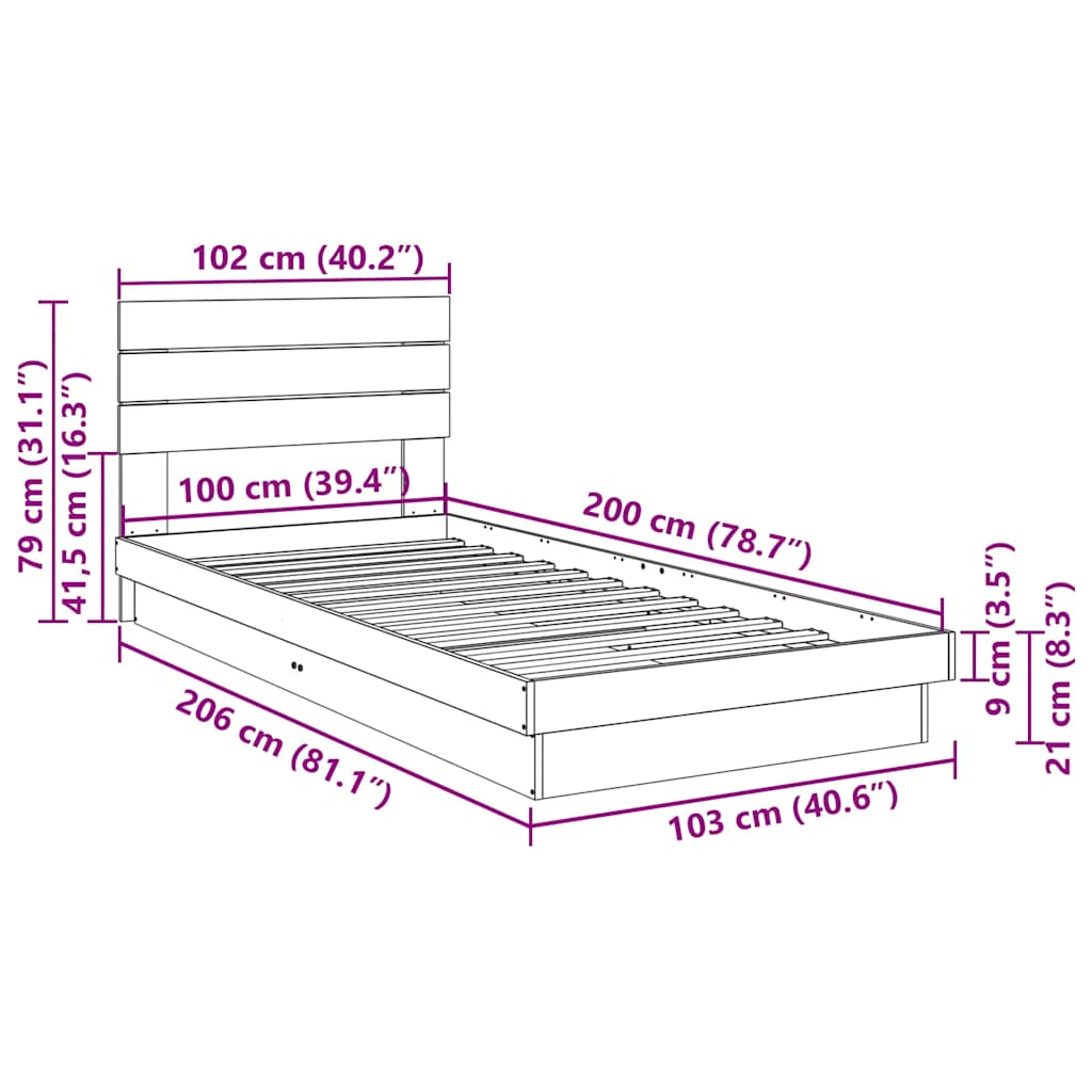 Cadre de lit avec tête de lit sans matelas 100x200 cm