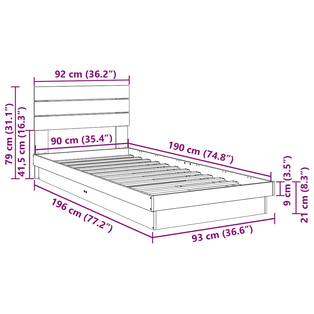 Cadre de lit avec tête de lit sans matelas 90x190 cm