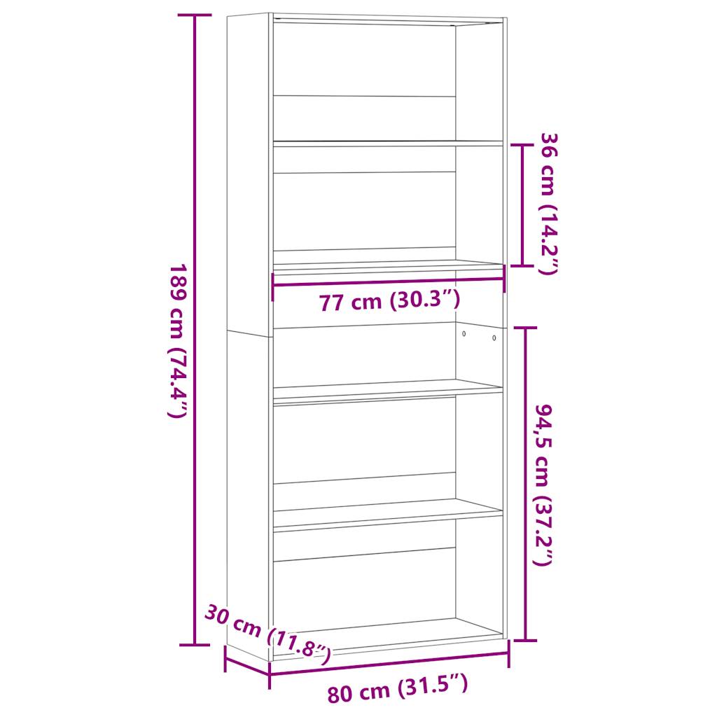 Bibliothèque chêne sonoma 80x30x189 cm bois d'ingénierie