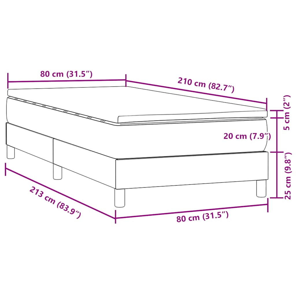 Sommier à lattes de lit et matelas gris foncé 80x210 cm velours