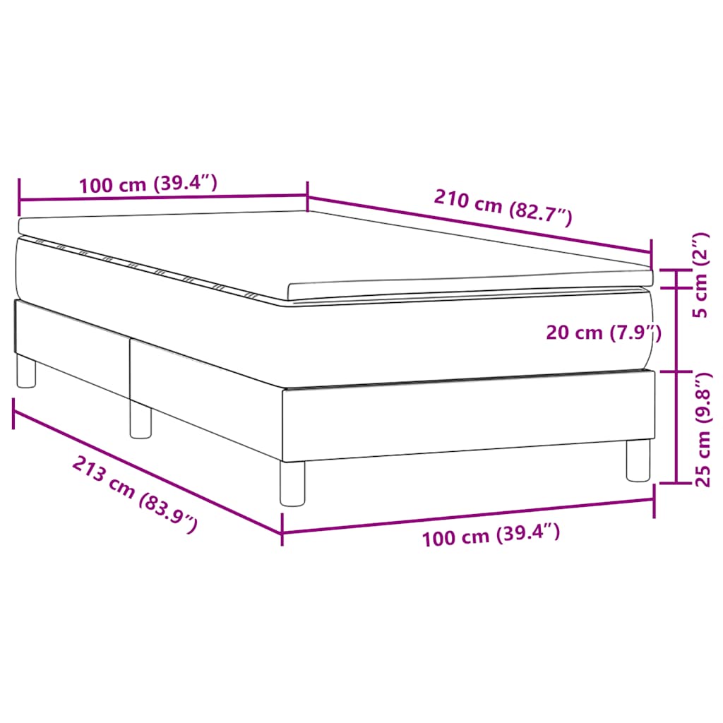 Sommier à lattes de lit et matelas gris foncé 100x210cm velours