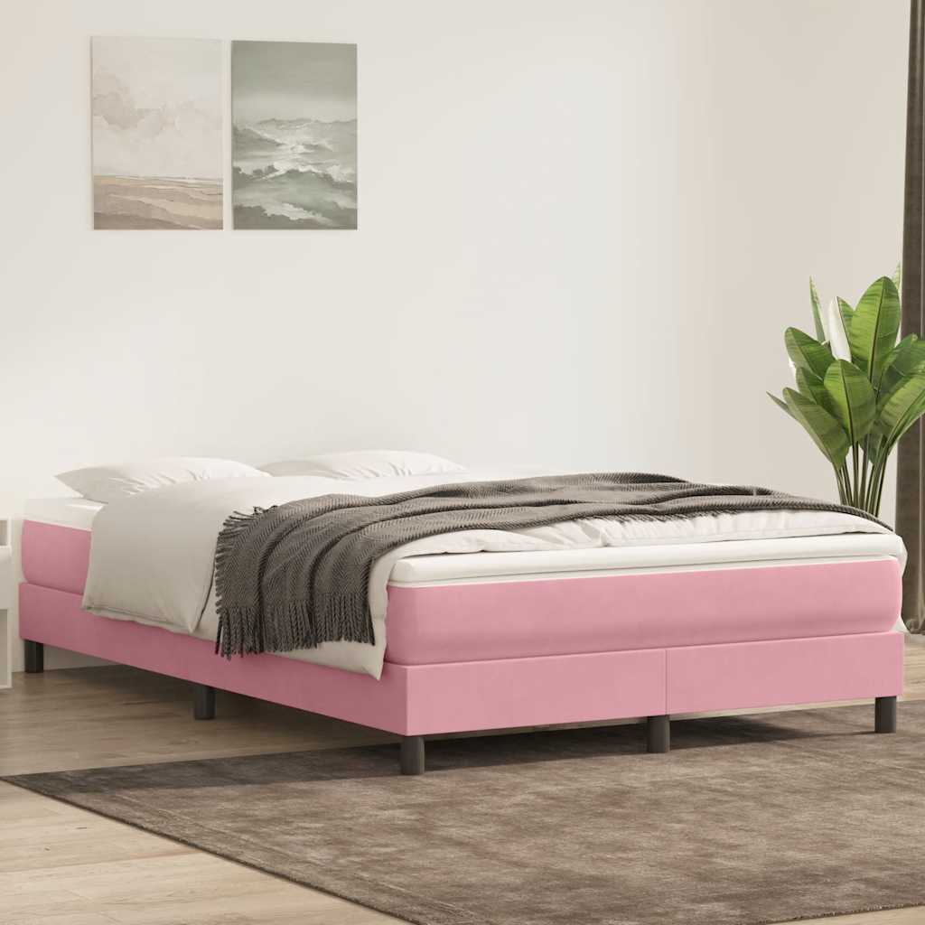 Slatted bed base with pink mattress 160x210 cm velvet