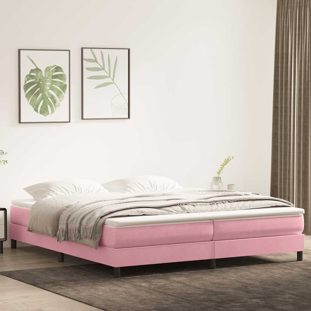 Sommier à lattes de lit avec matelas rose 180x210 cm velours