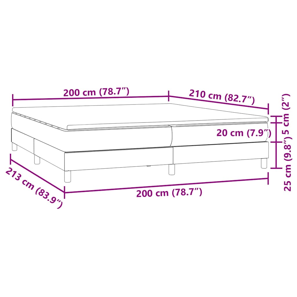 Sommier à lattes de lit et matelas gris clair 200x210cm velours