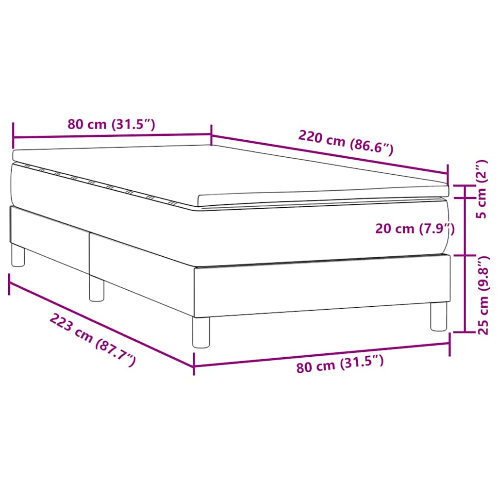 Sommier à lattes de lit et matelas gris clair 80x220 cm velours