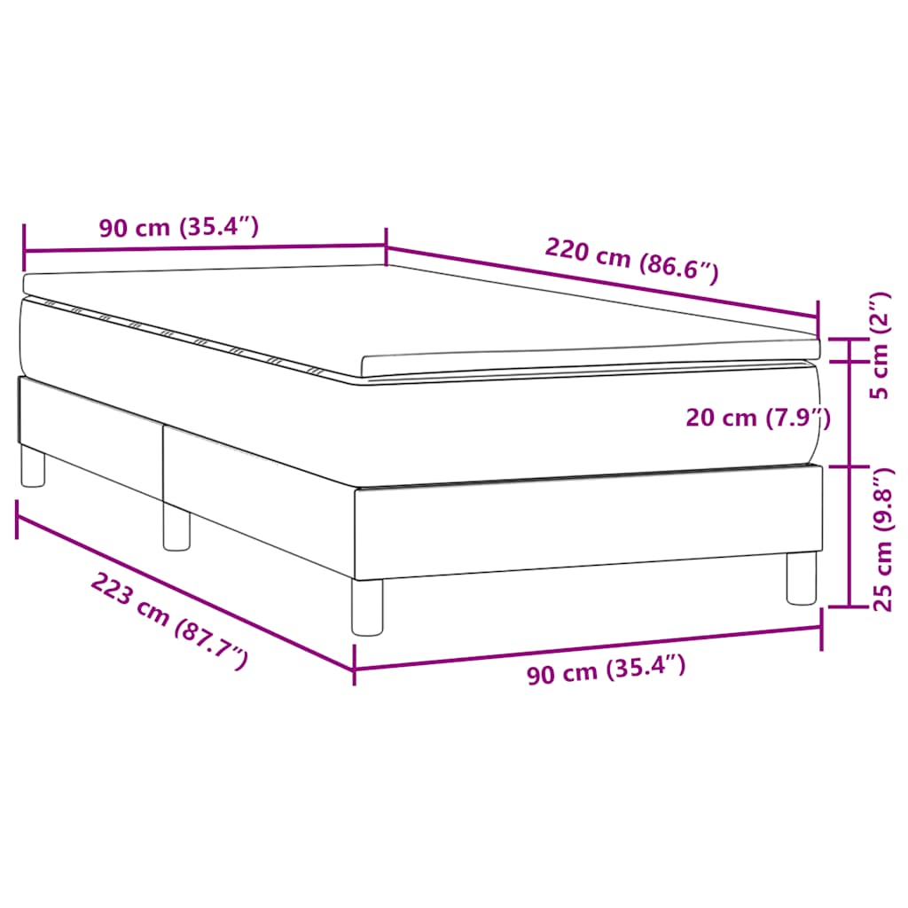 Sommier à lattes de lit et matelas gris clair 90x220 cm velours