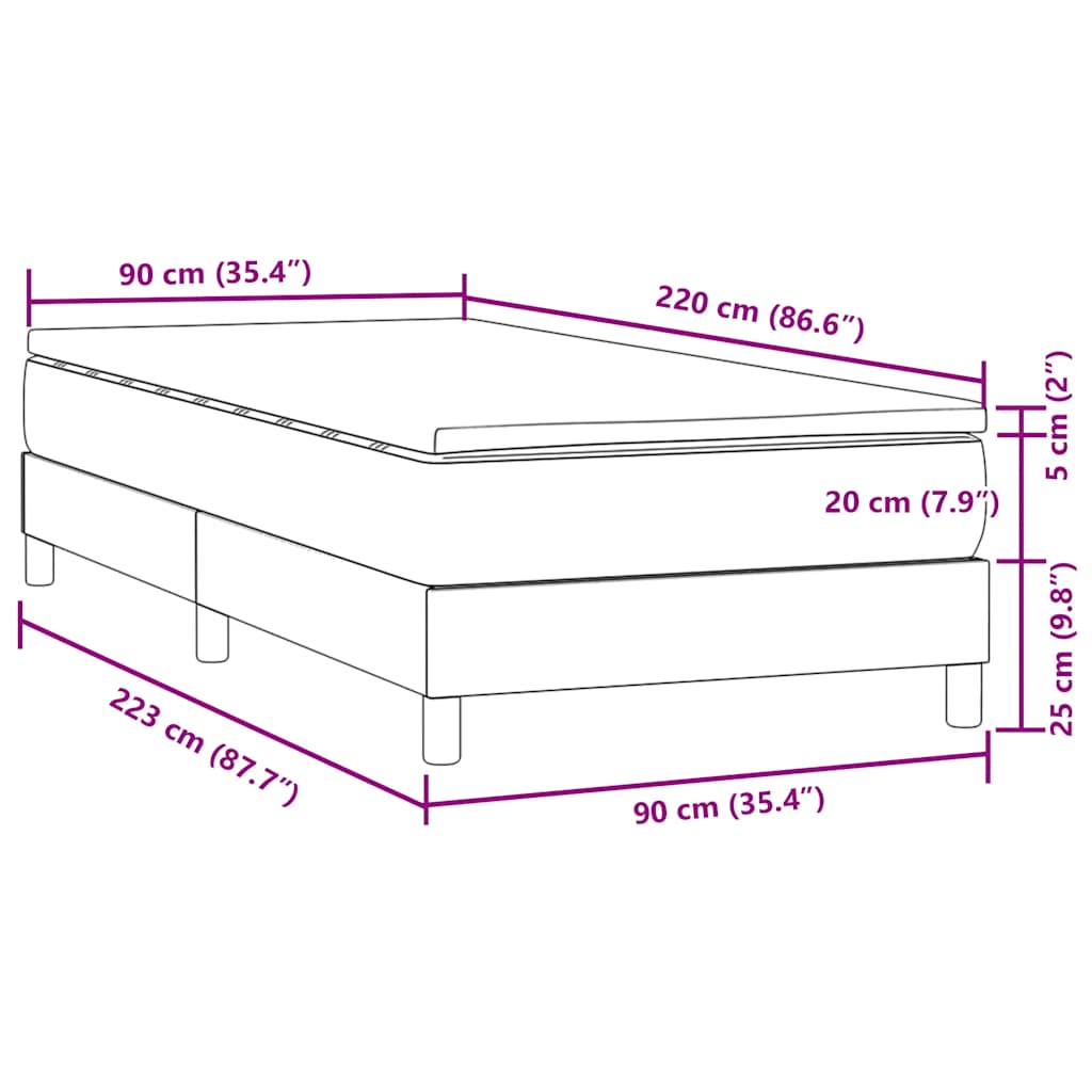 Sommier à lattes de lit avec matelas noir 90x220 cm velours