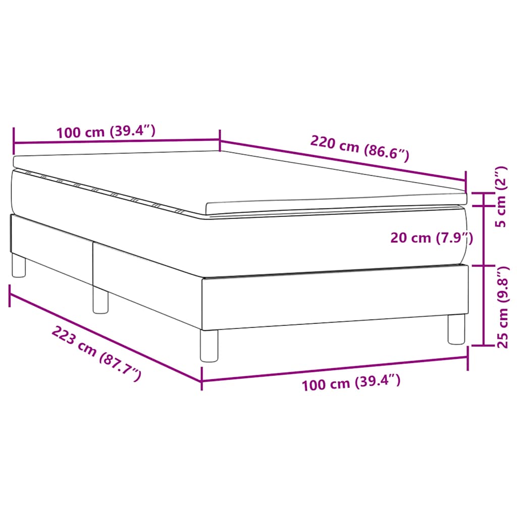 Sommier à lattes de lit avec matelas noir 100x220 cm velours