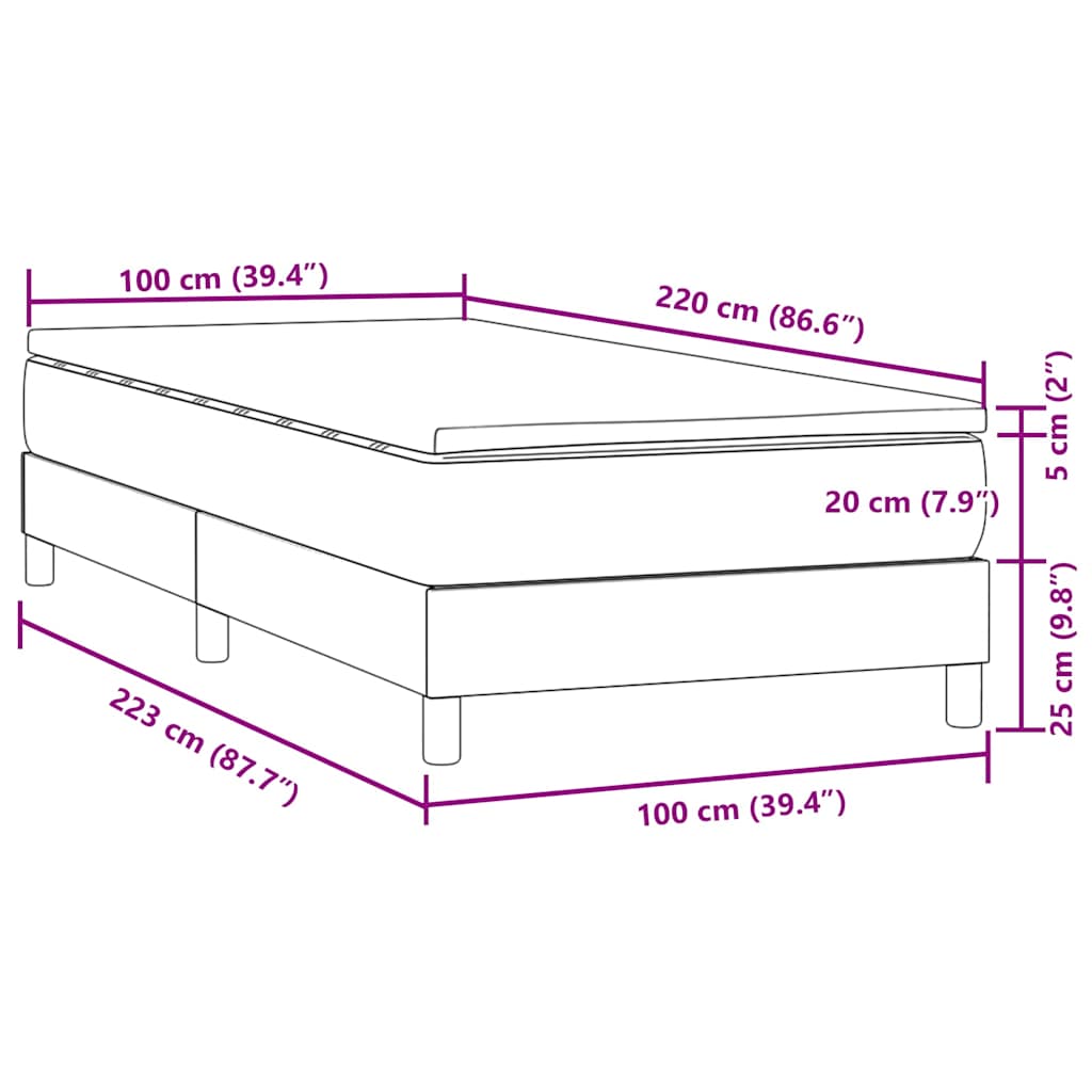 Sommier à lattes de lit avec matelas rose 100x220 cm velours