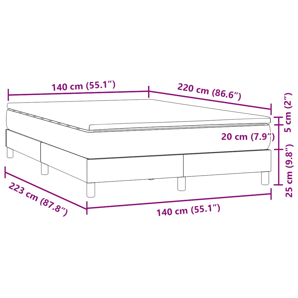 Sommier à lattes de lit avec matelas rose 140x220 cm velours