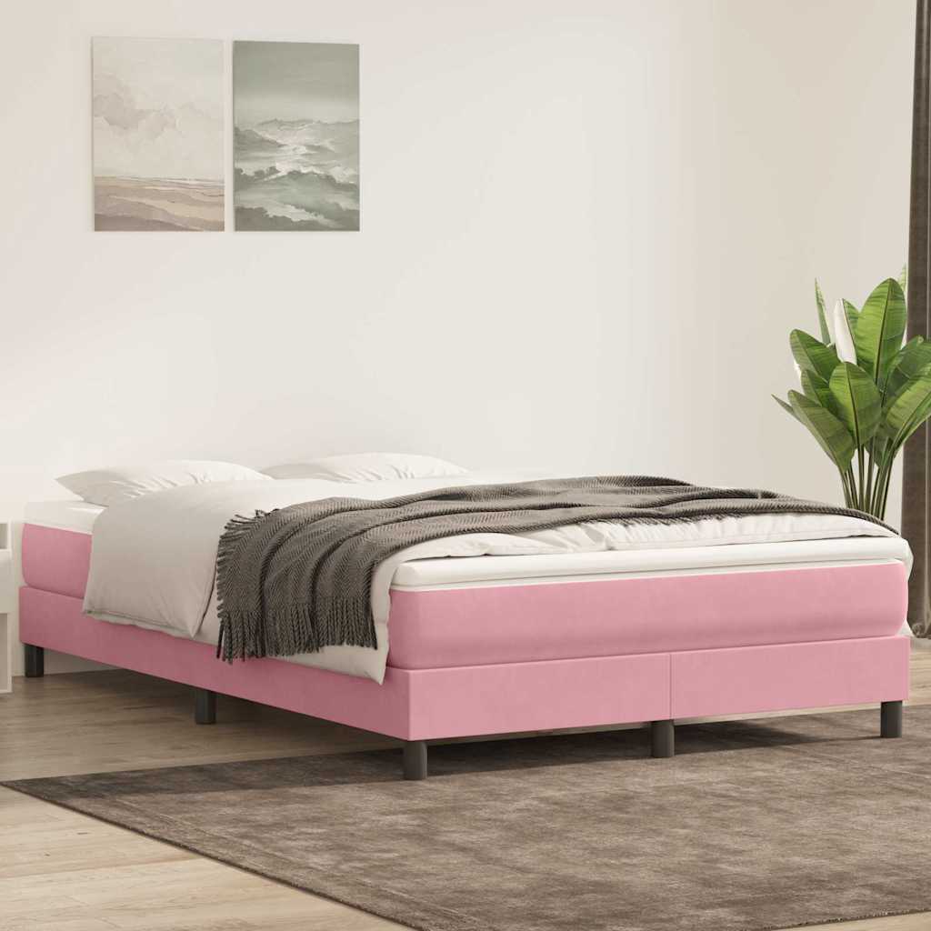 Sommier à lattes de lit avec matelas rose 160x220 cm velours