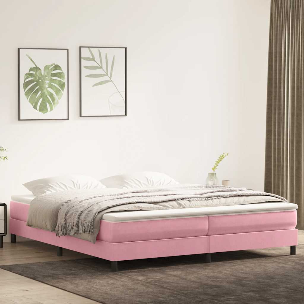 Slatted bed base with pink mattress 200x220 cm velvet