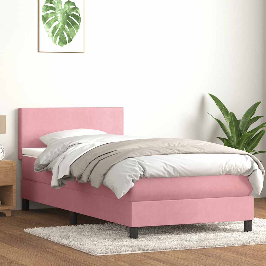 Sommier à lattes de lit avec matelas rose 80x210 cm velours