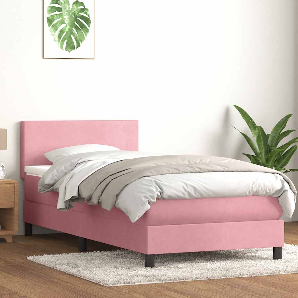 Sommier à lattes de lit avec matelas rose 90x210 cm velours