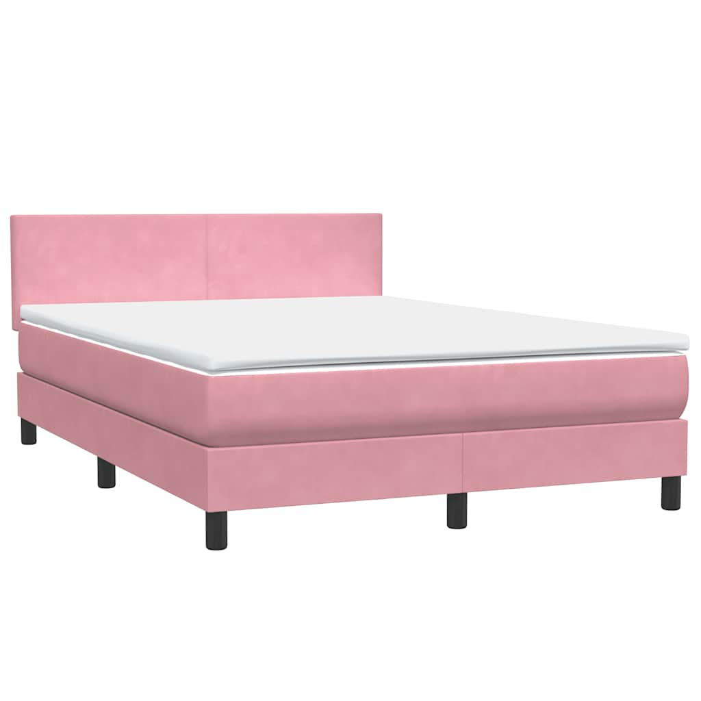 Sommier à lattes de lit avec matelas rose 140x210 cm velours