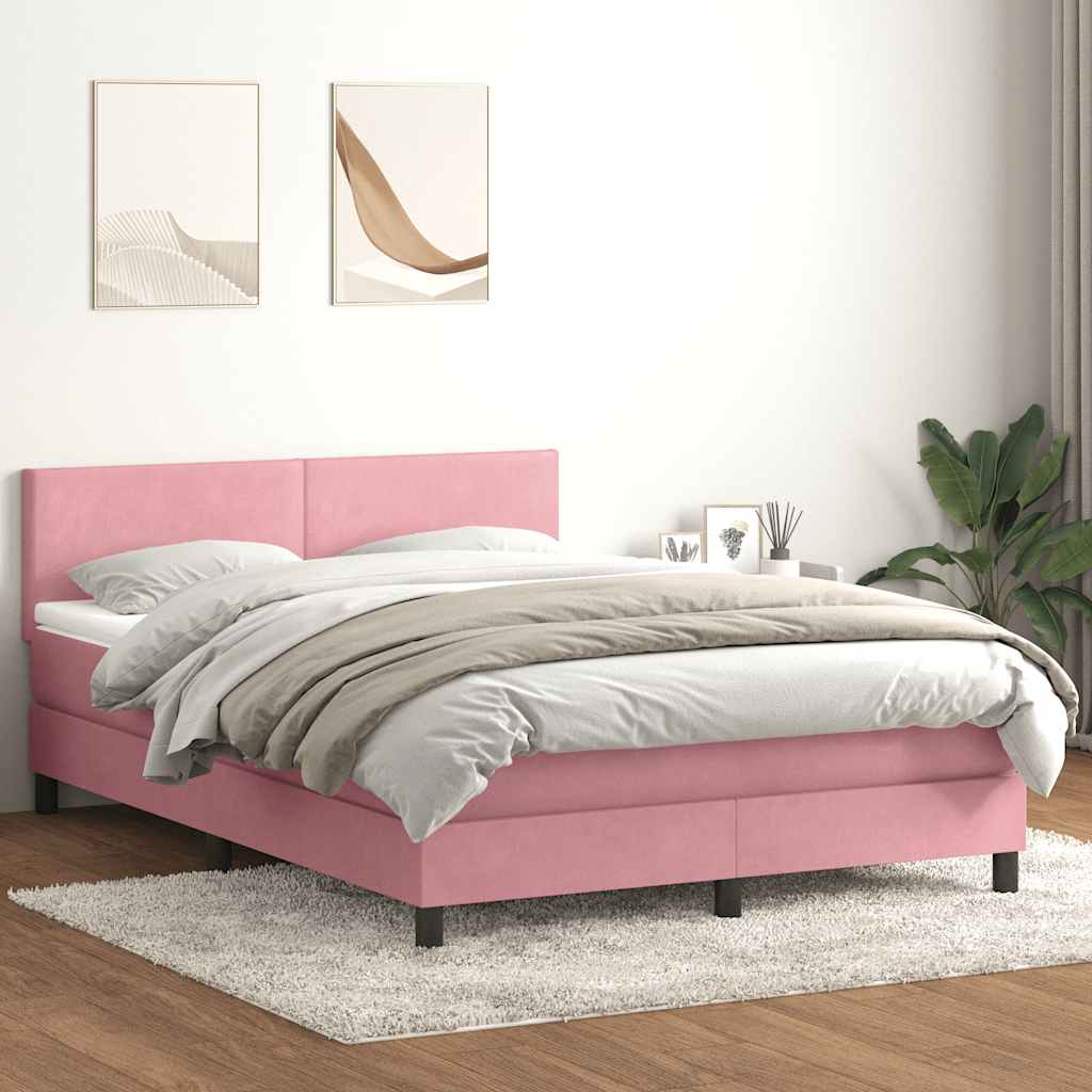 Slatted bed base with pink mattress 160x210 cm velvet